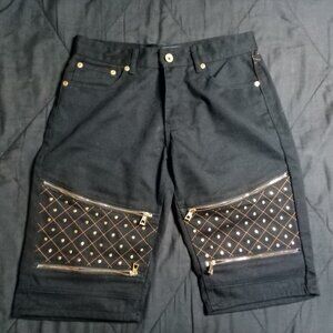 Vintage Y2K Blue Stitch Embellished Denim Jeans Shorts Black